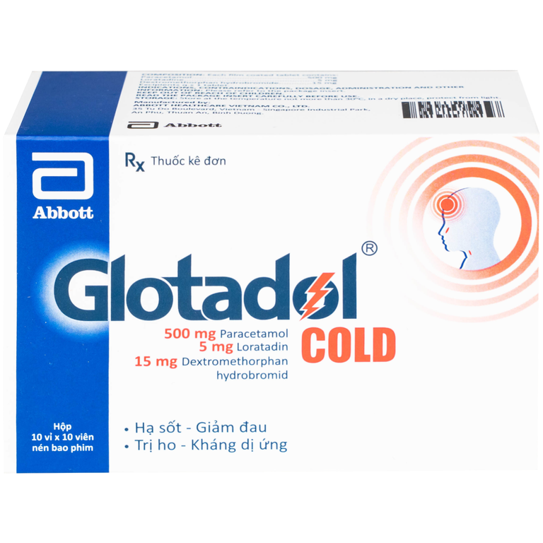 Thuốc Glotadol Cold Glomed hỗ trợ giảm đau, hạ sốt (10 vỉ x 10 viên)