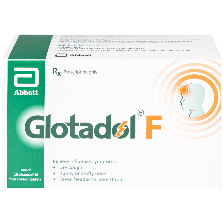 Thuốc Glotadol F Glomed hỗ trợ giảm nhanh các triệu chứng do cảm cúm, cảm lạnh (10 vỉ x 10 viên)