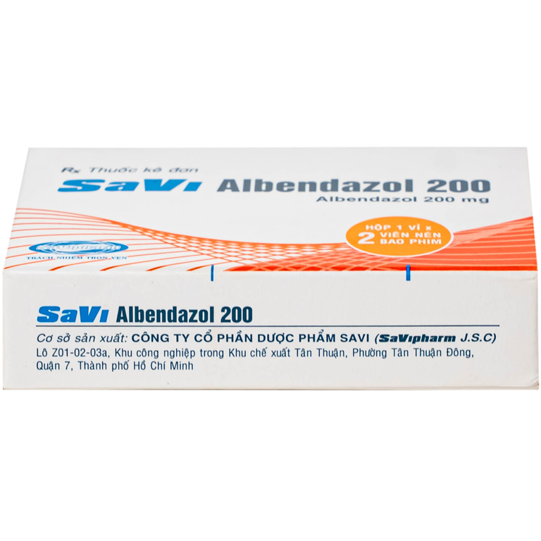 Thuốc SaVi Albendazol 200 điều trị nhiễm ấu trùng sán lợn có tổn thương não (1 vỉ x 2 viên)