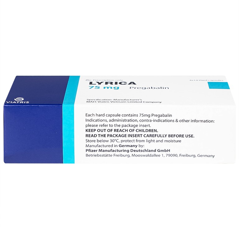 Viên nang cứng Lyrica 75mg Viatris điều trị đau thần kinh, động kinh cục bộ (4 vỉ x 14 viên) 