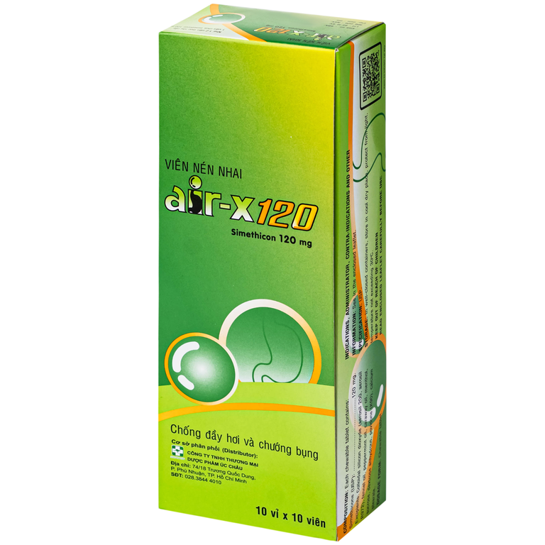 Viên nhai AIR-X 120 chống đầy hơi và chướng bụng (10 vỉ x 10 viên)