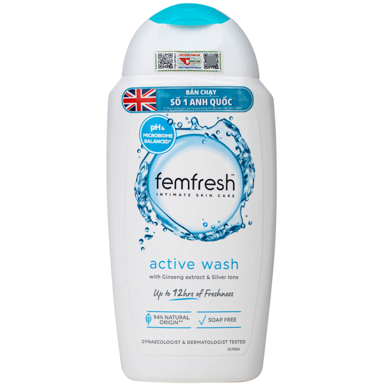 Dung dịch vệ sinh phụ nữ Femfresh Intimate Skin Care Active Wash làm sạch, khử mùi (250ml)