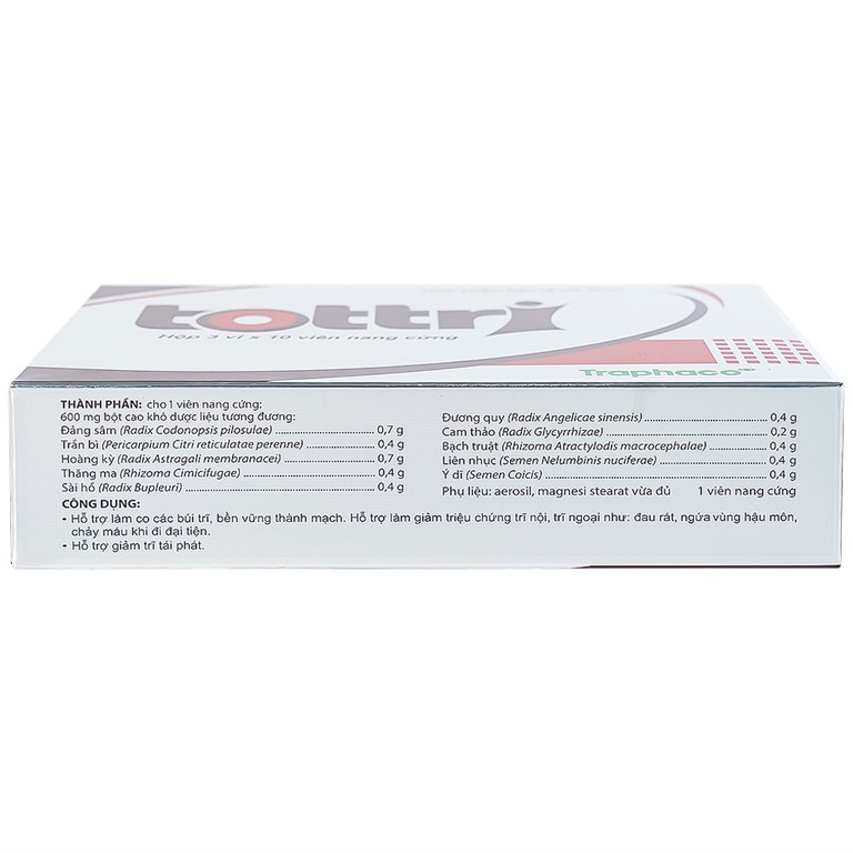 Viên uống Tottri Traphaco hỗ trợ làm co các búi trĩ (3 vỉ x 10 viên)