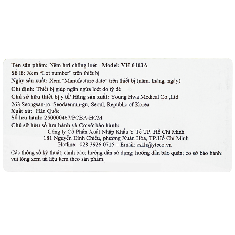 Nệm chống loét  YH Medical Model 0103A (Hàn Quốc) giúp ngăn ngừa và hỗ trợ điều trị loét do tì đè
