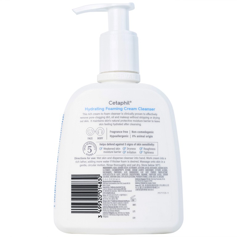 Sữa rửa mặt Cetaphil Hydrating Foaming Cream Cleanser dưỡng ẩm, làm sạch nhẹ nhàng cho da mặt (236ml)
