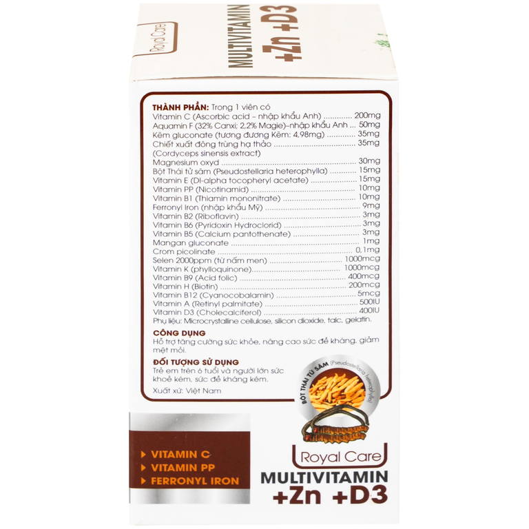 Viên uống Multivitamin +Zn +D3 Royal Care hỗ trợ tăng cường sức khỏe, nâng cao sức đề kháng (60 viên)