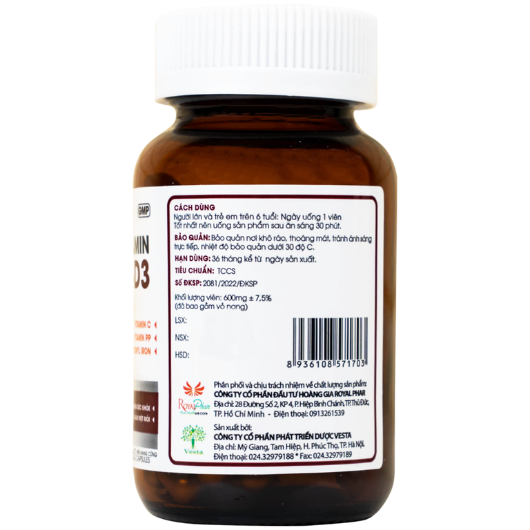 Viên uống Multivitamin +Zn +D3 Royal Care hỗ trợ tăng cường sức khỏe, nâng cao sức đề kháng (60 viên)