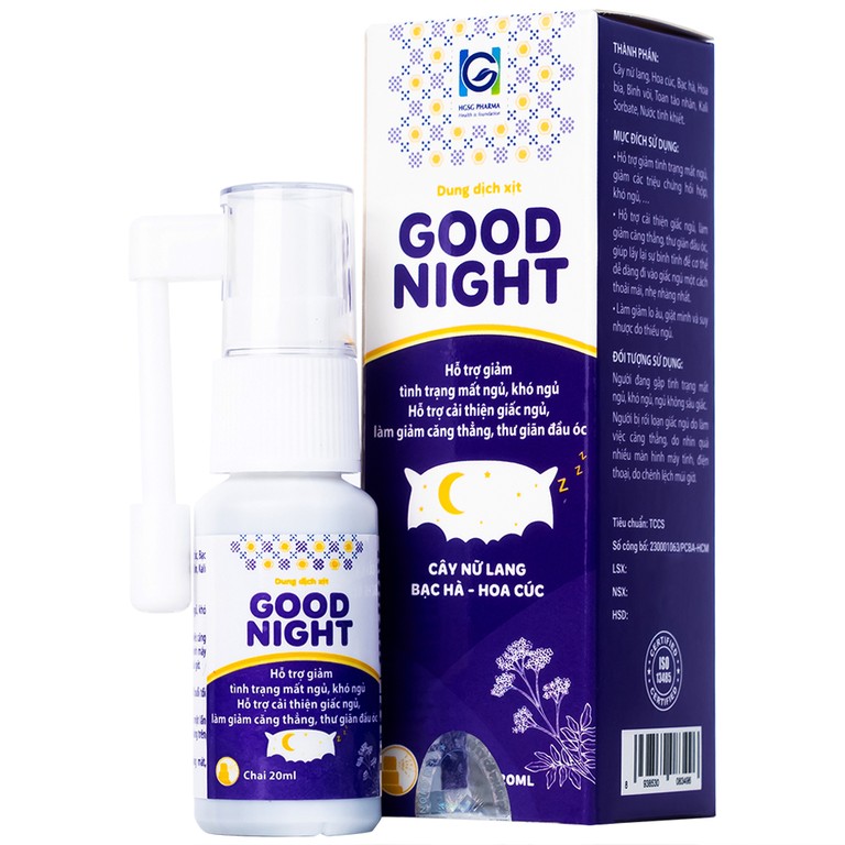 Dung dịch xịt Good Night hỗ trợ giảm tình trạng mất ngủ, khó ngủ (20ml)