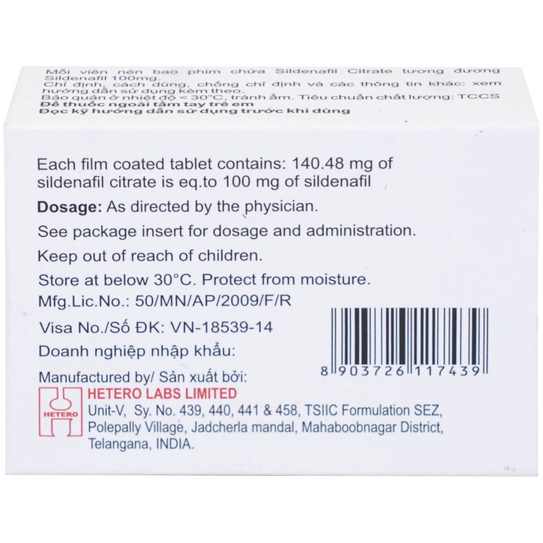 Thuốc Sife-100mg Hetero điều trị rối loạn chức năng cương dương ở nam giới (5 hộp x 4 viên)