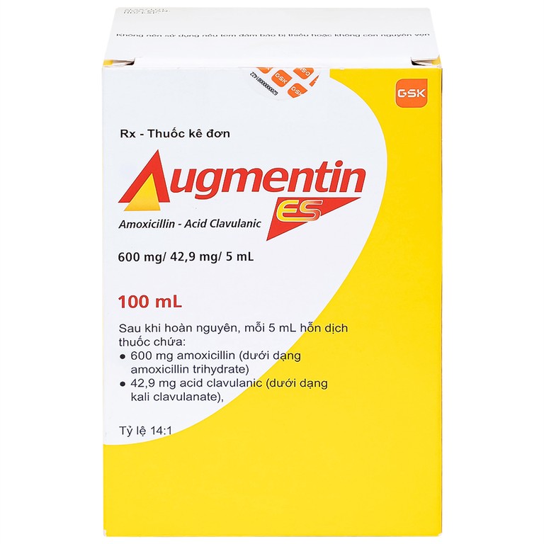 Bột pha hỗn dịch uống Augmentin ES GSK điều trị các nhiễm trùng do vi khuẩn gây ra ở trẻ (100ml)