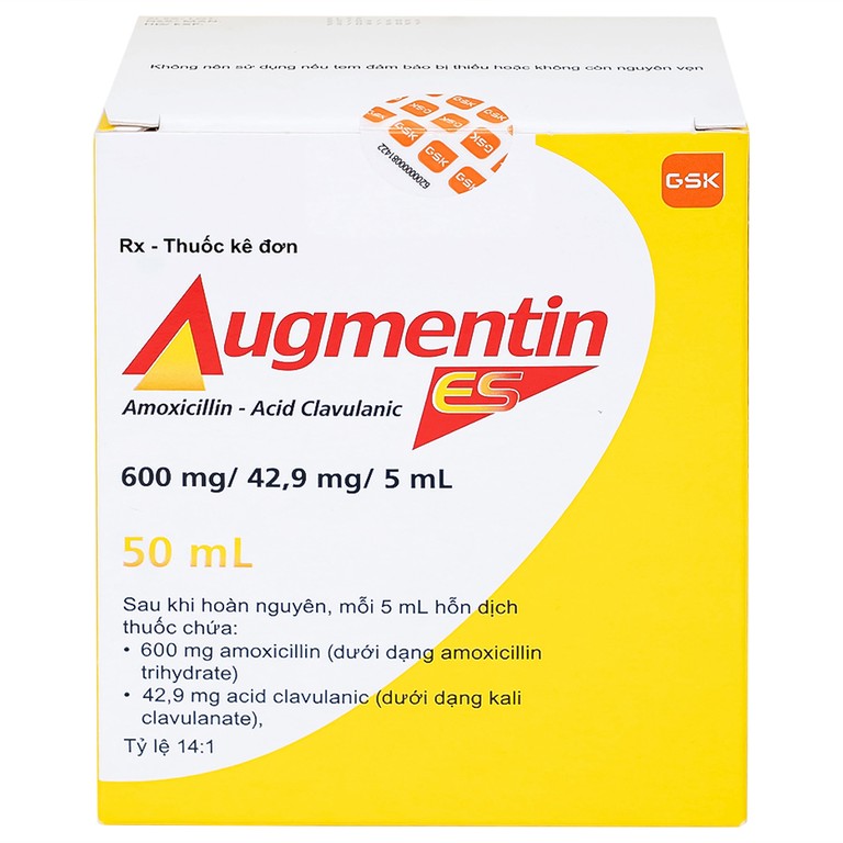 Bột pha hỗn dịch uống Augmentin ES GSK điều trị các nhiễm trùng do vi khuẩn gây ra ở trẻ (50ml)