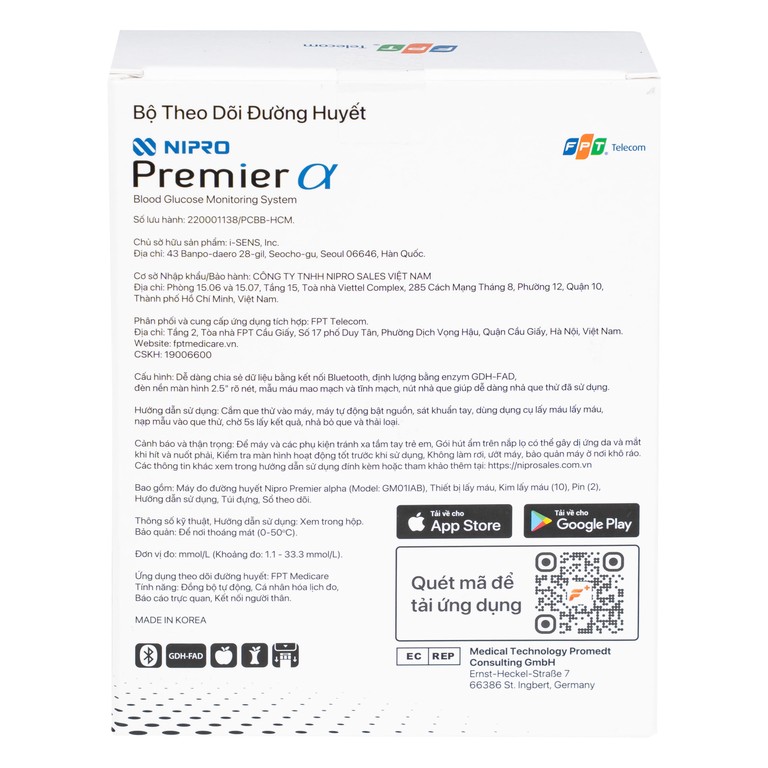Máy đo đường huyết Nipro Premier Alpha giúp đo đường huyết một cách an toàn, nhanh chóng, chính xác