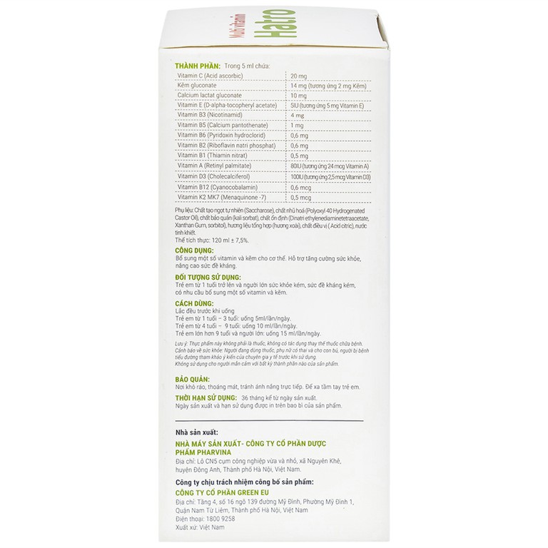 Siro Multi Vitamin Hatro hỗ trợ tăng cường sức khỏe, nâng cao sức đề kháng (120ml) 