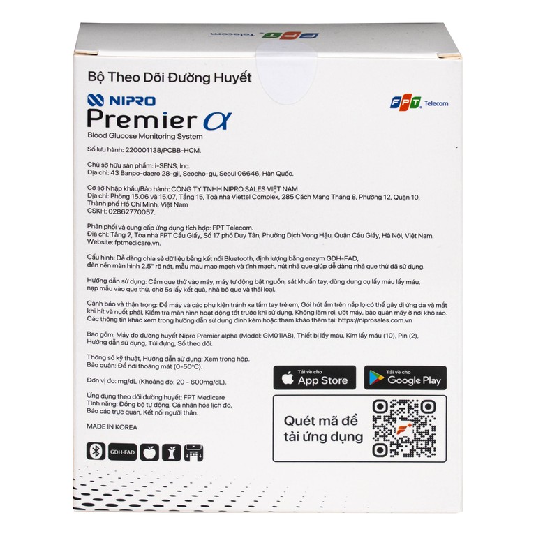 Máy đo đường huyết Nipro Premier Alpha giúp đo đường huyết một cách an toàn, nhanh chóng, chính xác