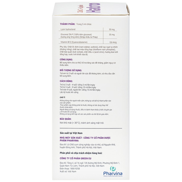 Siro ZinC + Lysin Hatro bổ sung kẽm, hỗ trợ tăng sức đề kháng cho trẻ (120ml)