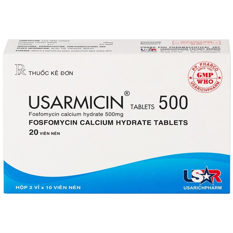 Thuốc Usarmicin Tablets 500 UsarichPharm điều trị nhiễm khuẩn đường tiết niệu (2 vỉ x 10 viên)