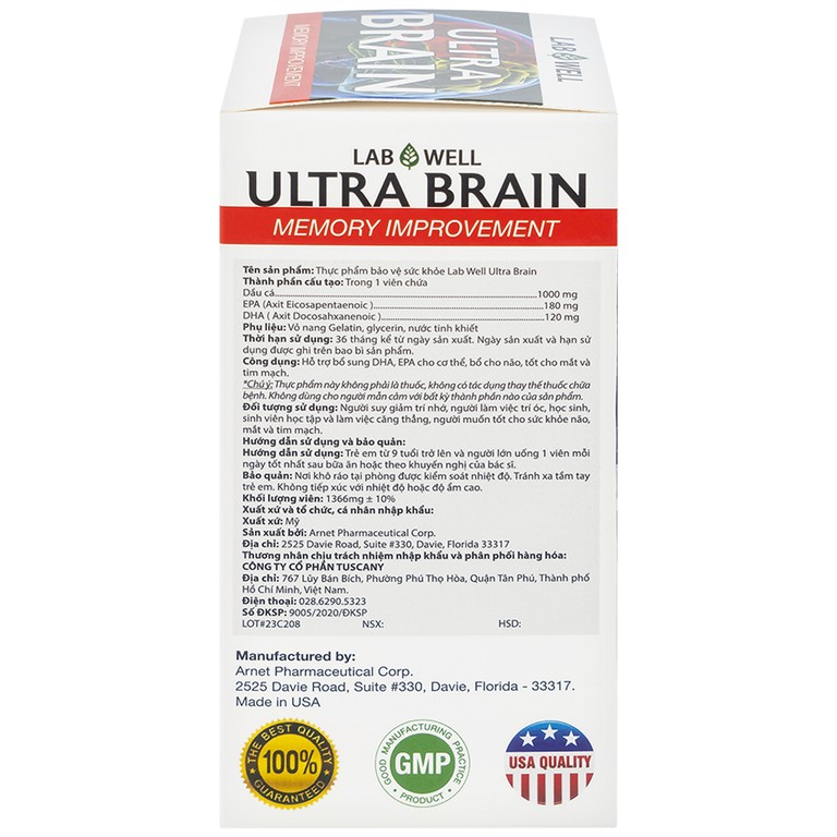Viên uống Ultra Brain Lab Well hỗ trợ bổ sung DHA, EPA cho cơ thể (60 viên)