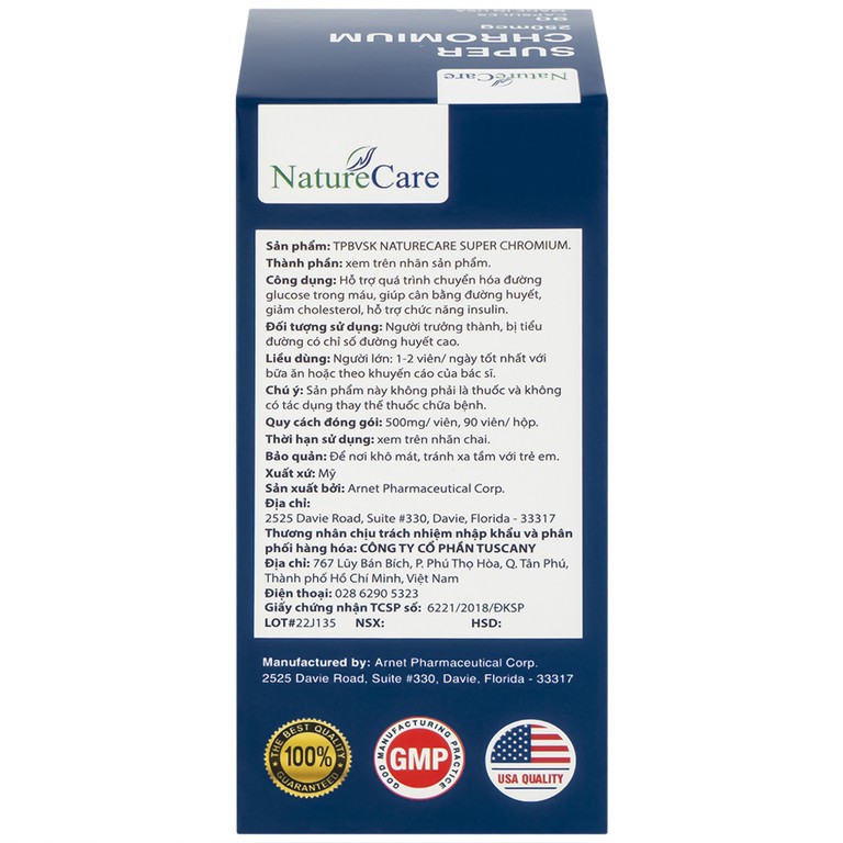 Viên uống Super Chromium 250mcg NatureCare cân bằng đường huyết, giảm cholesterol (90 viên)