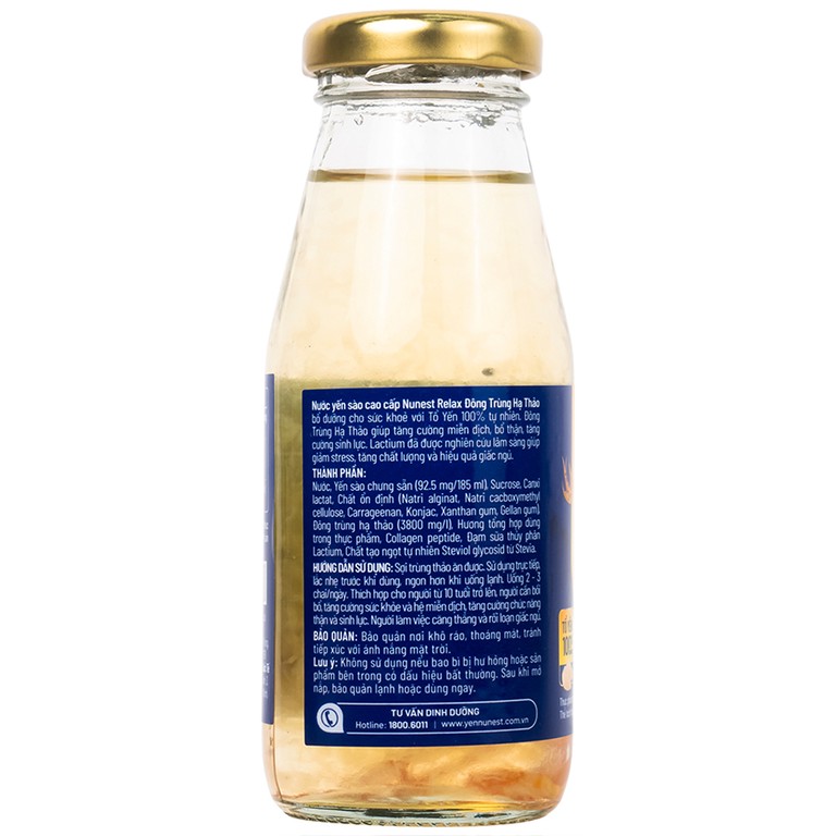 Nước Yến Sào Cao Cấp Nunest Relax Đông Trùng Hạ Thảo 5% Yến (6 chai x 185ml)