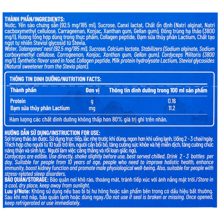 Nước Yến Sào Cao Cấp Nunest Relax Đông Trùng Hạ Thảo 5% Yến (6 chai x 185ml)