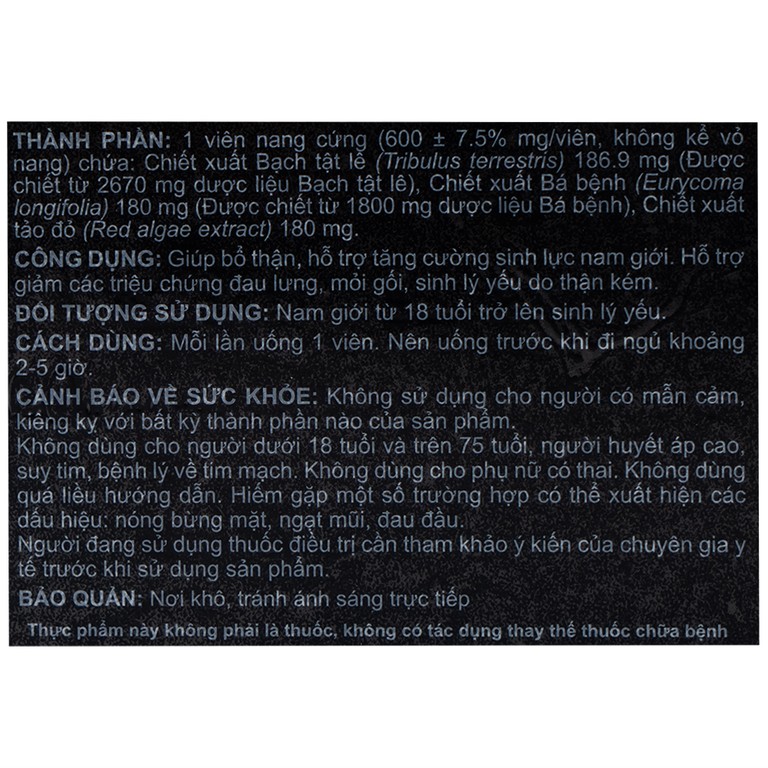 Viên uống Rocket 1h Thái Dương giúp bổ thận dương, tăng cường sinh lực (6 viên)