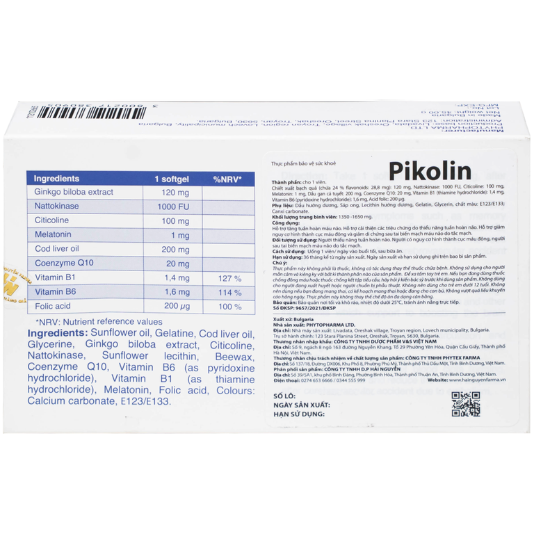 Viên uống Pikolin Ocavill hỗ trợ tăng tuần hoàn máu não, giảm hình thành cục máu đông (2 vỉ x 15 viên)