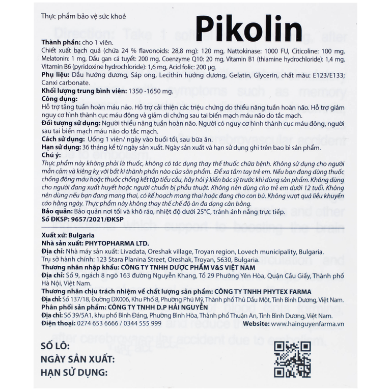 Viên uống Pikolin Ocavill hỗ trợ tăng tuần hoàn máu não, giảm hình thành cục máu đông (2 vỉ x 15 viên)