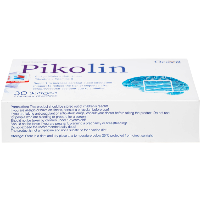 Viên uống Pikolin Ocavill hỗ trợ tăng tuần hoàn máu não, giảm hình thành cục máu đông (2 vỉ x 15 viên)