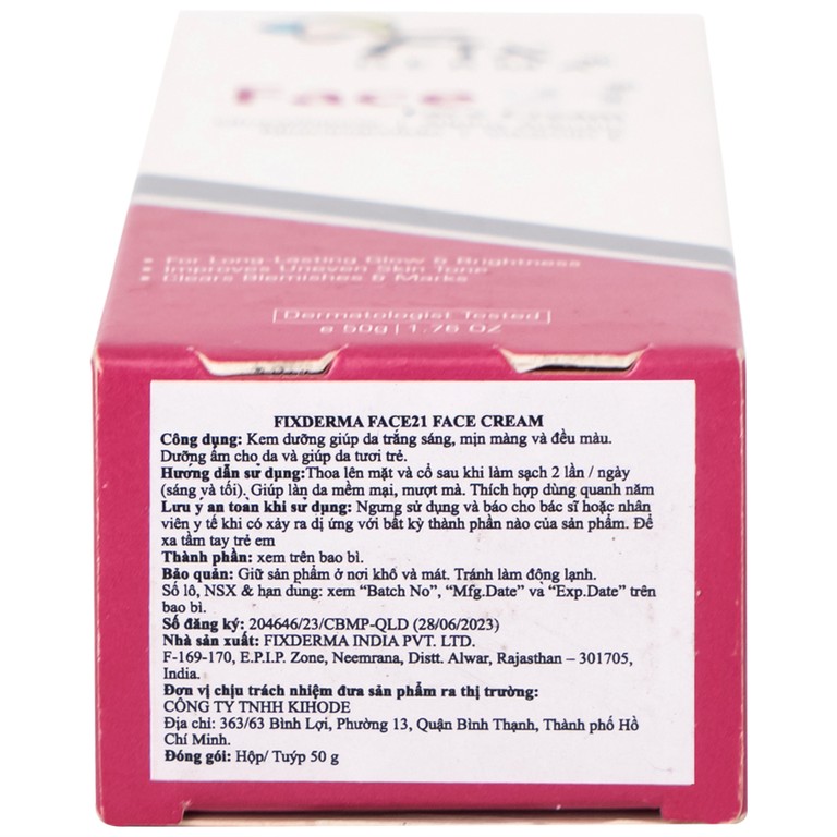Kem dưỡng ẩm sáng da Fixderma Face21 Face Cream giúp dưỡng ẩm, làm sáng da (50g)