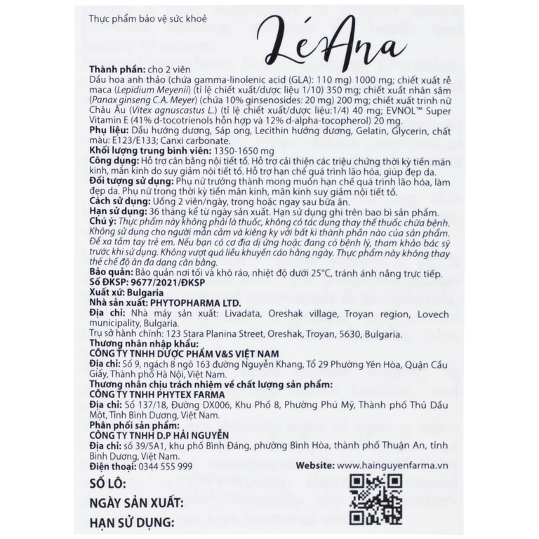 Viên uống LéAna Ocavill hỗ trợ cân bằng nội tiết tố (60 viên)