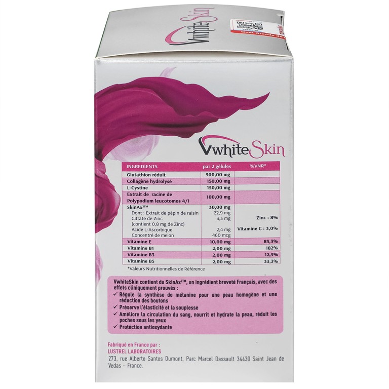Thực phẩm bảo vệ sức khỏe VwhiteSkin hỗ trợ duy trì độ ẩm cho da, tăng độ đàn hồi cho da (30 viên)