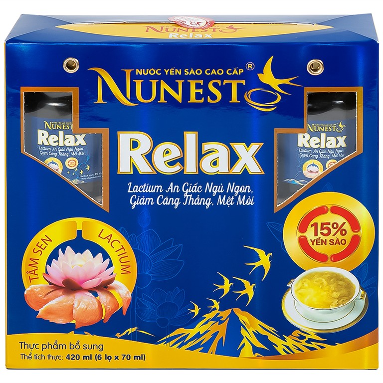 Nước Yến Sào Cao Cấp Nunest Relax - Ngủ Ngon, Giảm Căng Thẳng Mệt Mỏi (6 hũ x 70ml)