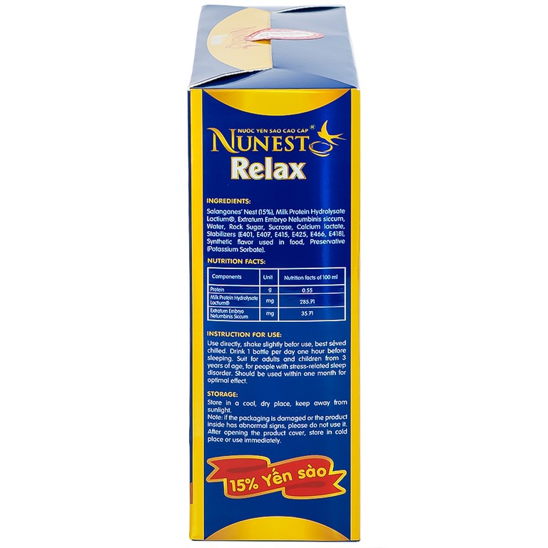 Nước Yến Sào Cao Cấp Nunest Relax - Ngủ Ngon, Giảm Căng Thẳng Mệt Mỏi (6 hũ x 70ml)