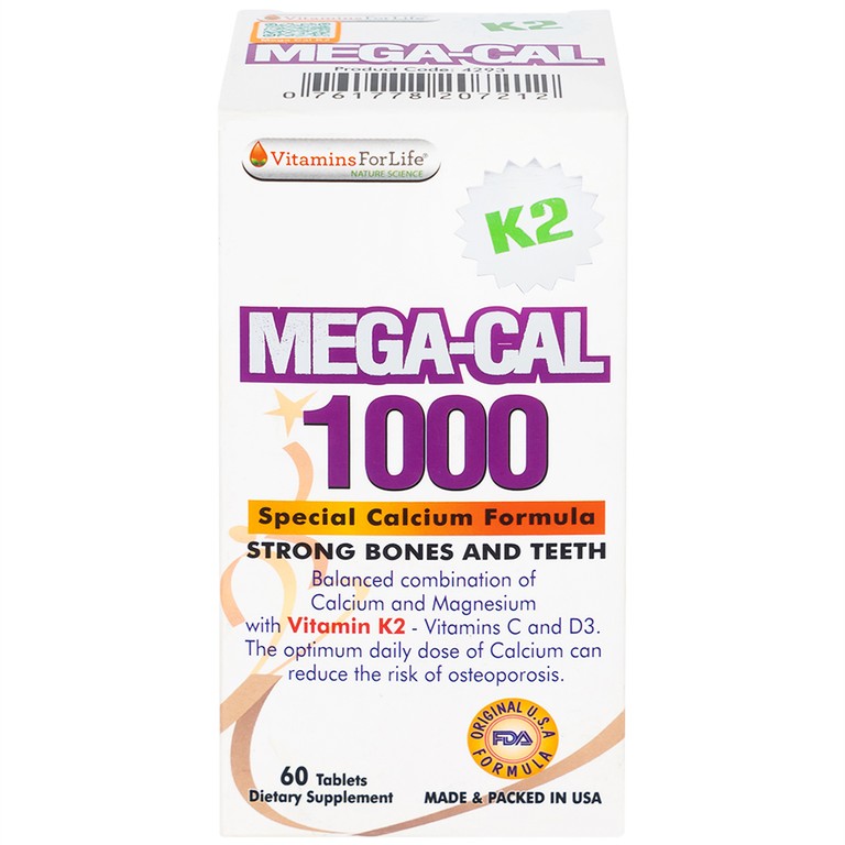 Viên uống Mega-Cal 1000 Vitamins For Life giúp bổ sung canxi, chống loãng xương (60 viên)
