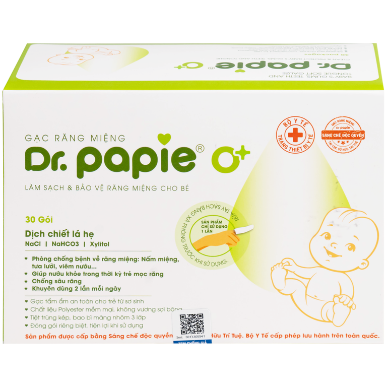 Gạc răng miệng Dr.Papie làm sạch và bảo vệ răng miệng cho bé (30 gói)