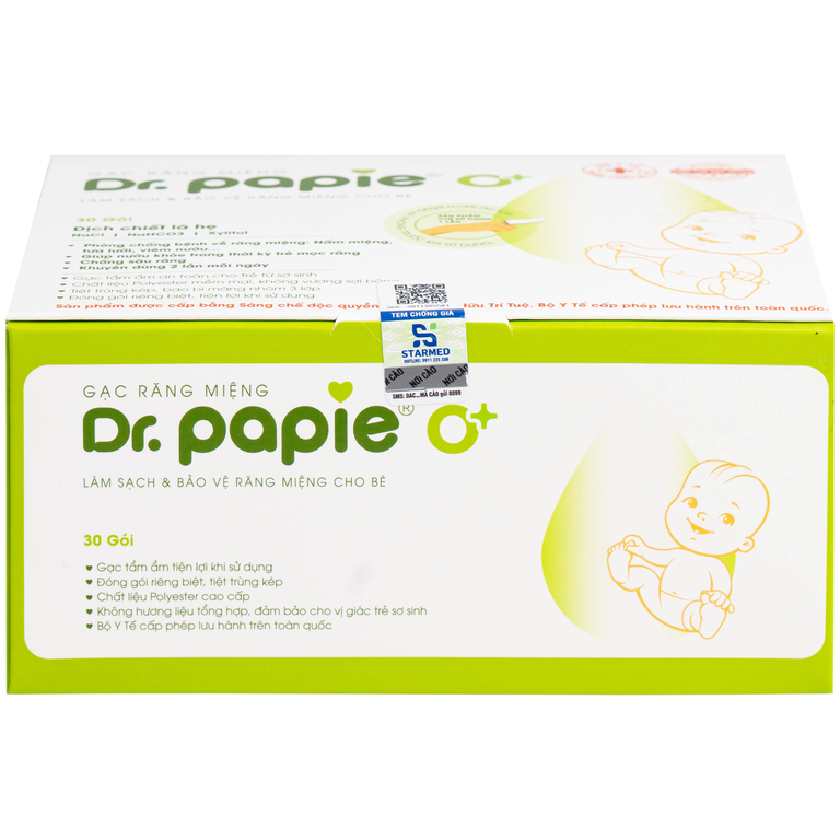 Gạc răng miệng Dr.Papie làm sạch và bảo vệ răng miệng cho bé (30 gói)