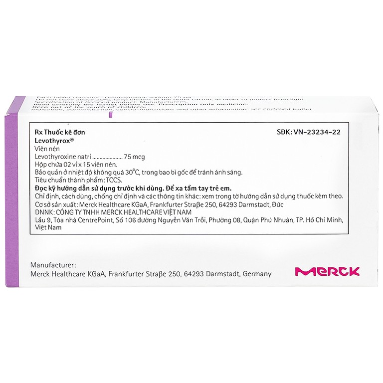 Thuốc Levothyrox 75µg Merck điều trị bướu giáp đơn thuần lành tính (2 vỉ x 15 viên)