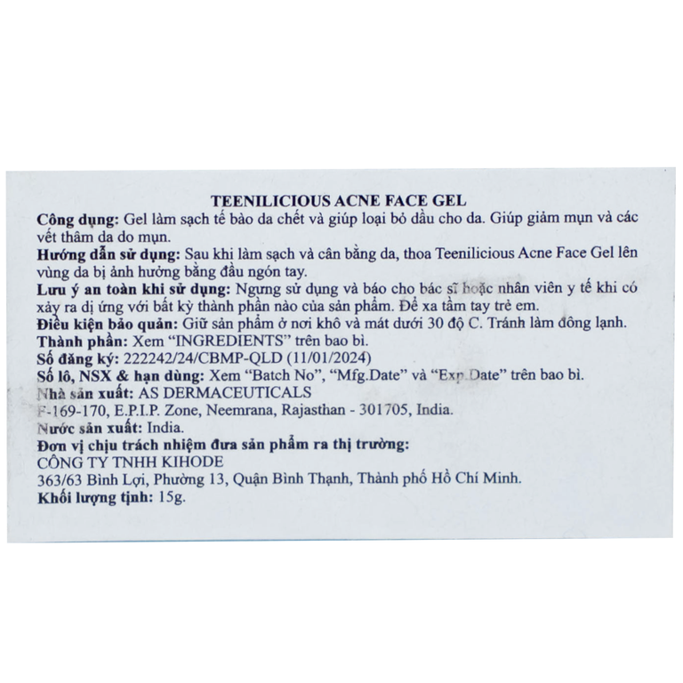 Gel bôi Teenilicious giảm mụn và ngăn ngừa mụn đầu đen, mụn đầu trắng (15g)