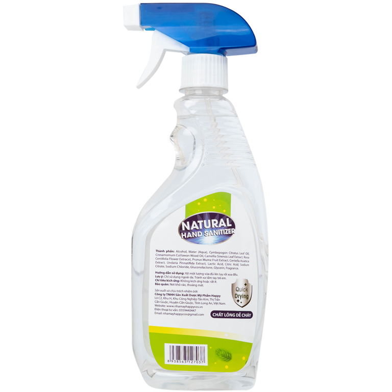 Dung dịch xịt khuẩn tay Natural Hand Sanitizer diệt khuẩn, khử mùi (500ml)