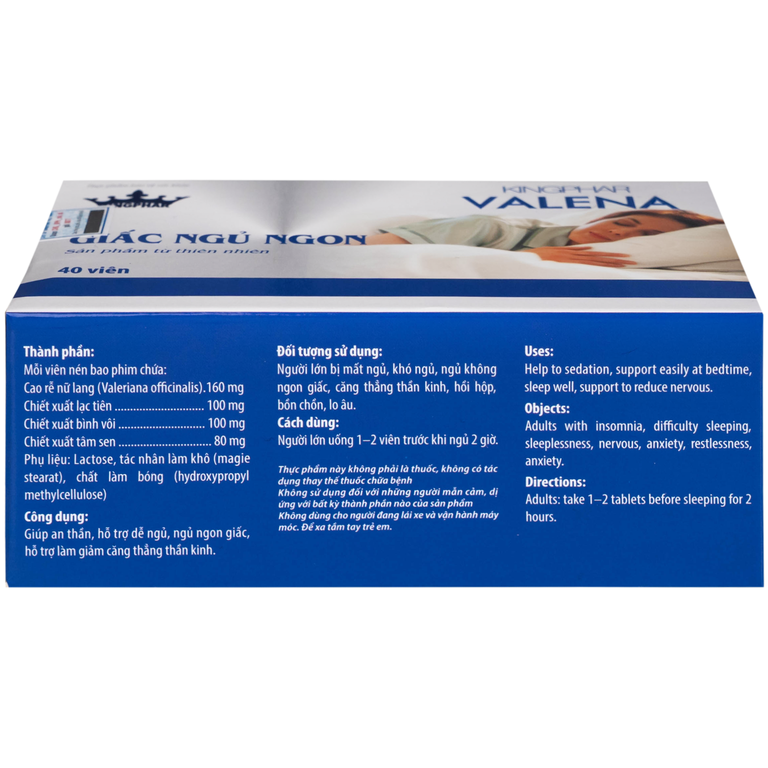 Viên uống Valena Kingphar giúp an thần, hỗ trợ dễ ngủ (4 vỉ x 10 viên)