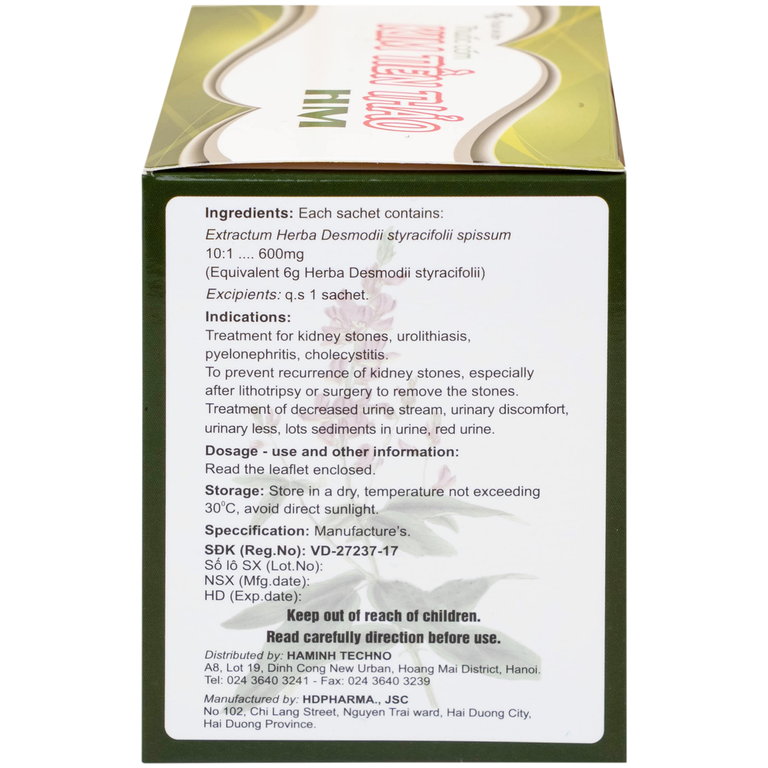 Thuốc cốm Kim Tiền Thảo HM trị sỏi thận, sỏi niệu, viêm bể thận, viêm túi mật (21 gói x 2g)