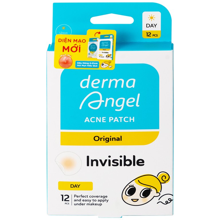 Miếng dán mụn ban ngày DermaAngel hút mụn nhanh chóng và làm lành vết thương sau mụn (12 miếng x 15g)