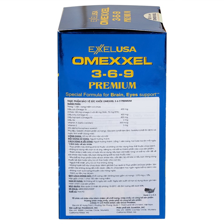 Viên uống Omexxel 3-6-9 Premium hỗ trợ tốt cho não và mắt (100 viên)