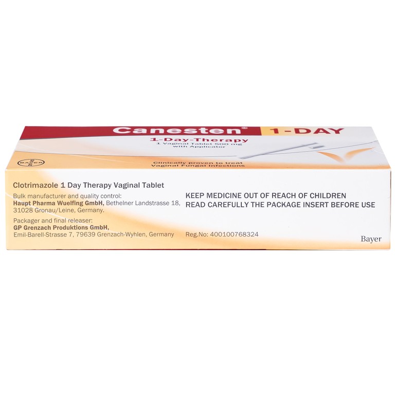 Viên đặt âm đạo Canesten 500mg Bayer hỗ trợ điều trị viêm âm đạo (1 viên)