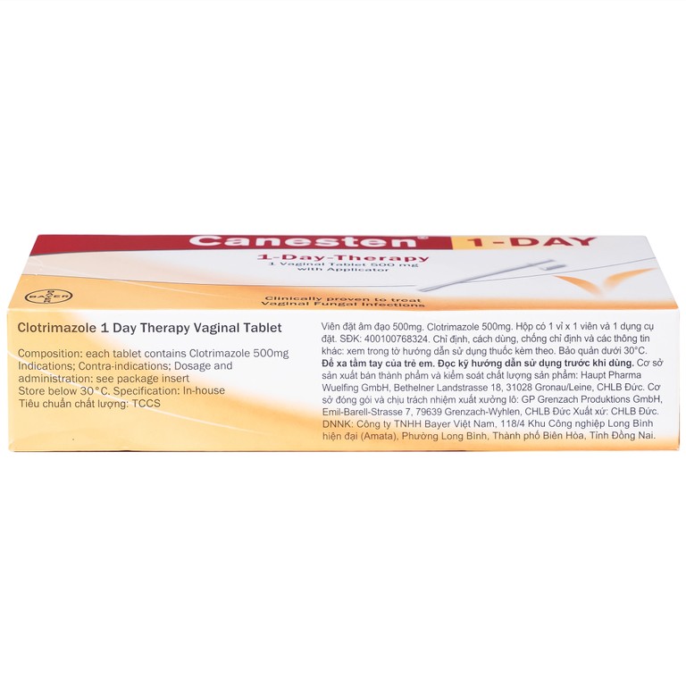 Viên đặt âm đạo Canesten 500mg Bayer hỗ trợ điều trị viêm âm đạo (1 viên)