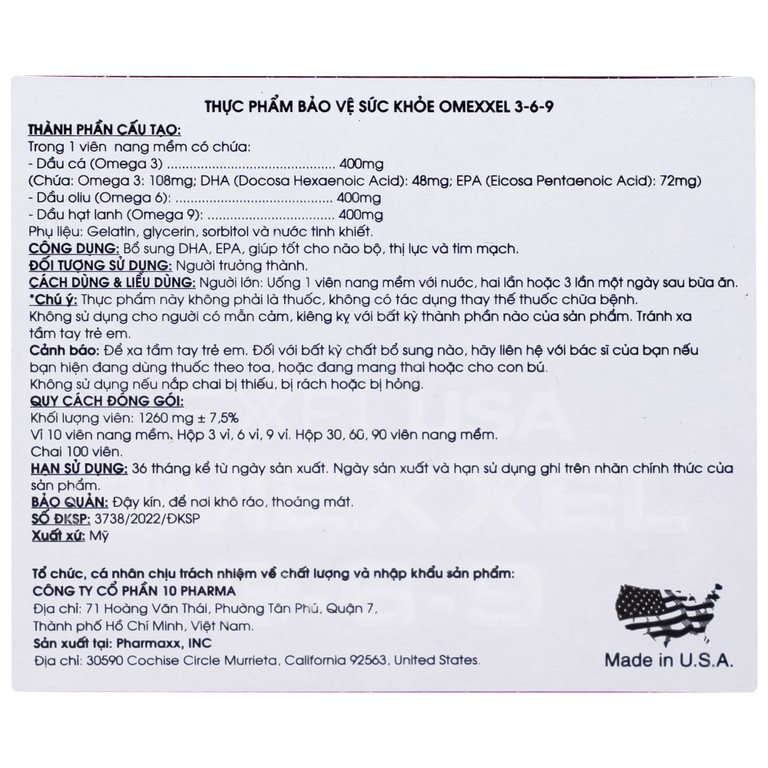 Viên uống Omexxel 3-6-9 tốt cho trí não, giúp bổ mắt (100 viên)