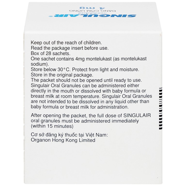 Thuốc Singulair 4mg Organon phòng và điều trị hen phế quản mạn tính (28 gói)