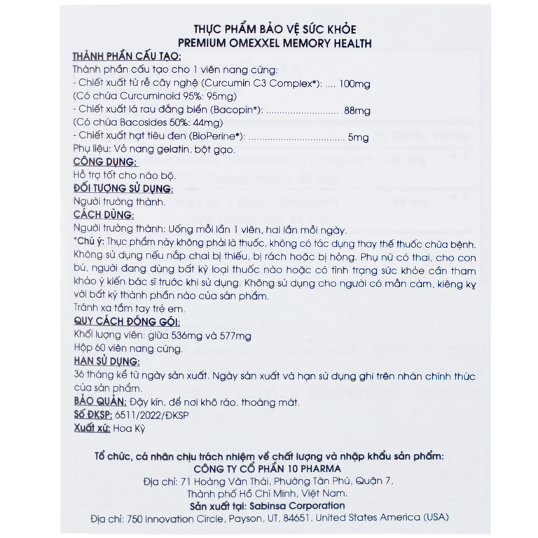 Viên uống Premium Omexxel Memory Health hỗ trợ tốt cho não bộ (60 viên)