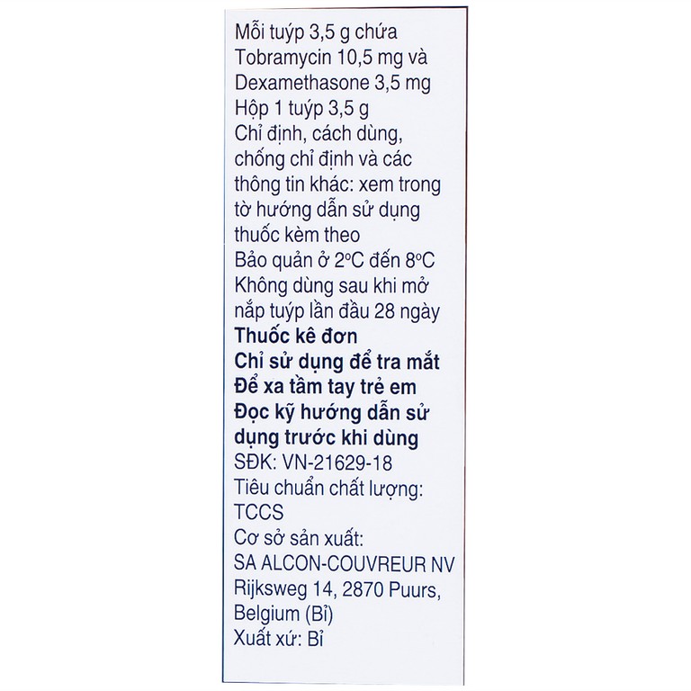 Thuốc mỡ tra mắt TobraDex Alcon điều trị viêm và nhiễm khuẩn (3,5g)