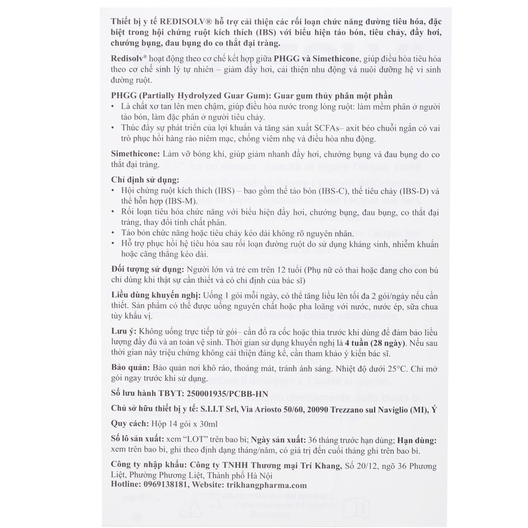 Gel Redisolv Aurora hỗ trợ điều trị hội chứng ruột kích thích (IBS), co thắt đại tràng, giảm triệu chứng tiêu chảy, đầy hơi, chướng bụng, rối loạn phân (14 gói)